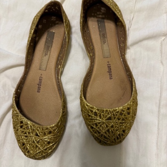 mini Melissa gold glitter flats size 2 kids - Picture 1 of 2